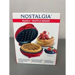 Nostalgia MyMini Waffle Maker Red Compact 5 Inch Non-Stick Electric MWF5RD NEW